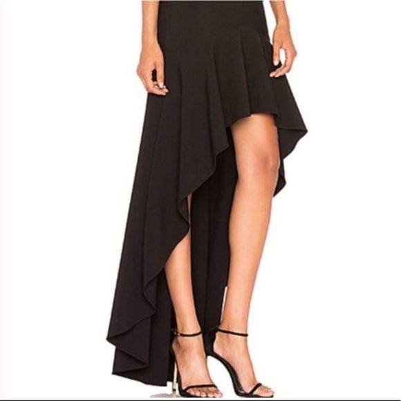 NWT! Likely x Revolve Formal Black High Low Jenny Formal Ruffle Halter Maxi Gown - Picture 4 of 14